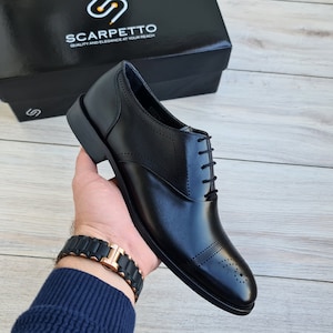 Zapatos de vestir de cuero Oxford con suela de cuero / Zapatos de cuero genuino para hombre hechos a mano / Zapato de vestir con cordones formales para hombres