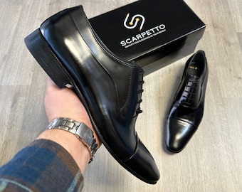 Handmade Black Leather Dress Shoes: Mens Formal Lace-up Shoe