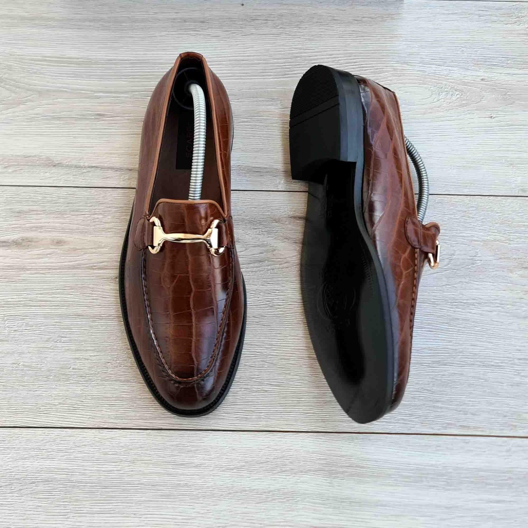 MARELLI Handmade In Japan Logo Badge Men\'s Brown Leather Slip-On Dress Loafers Dark Brown Handmade Men main image 4