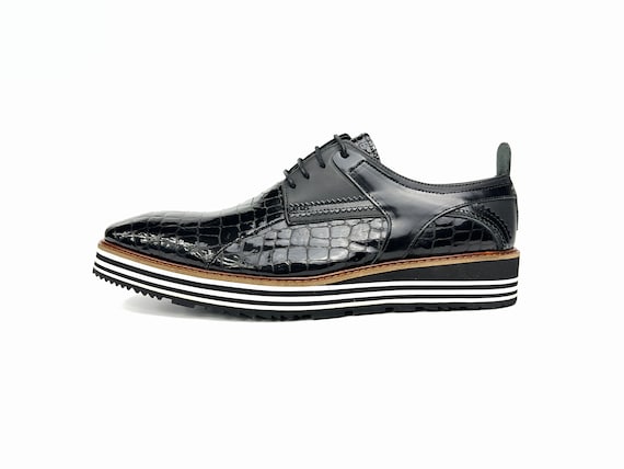 Handmade Men Brown Lace Up Crocodile Leather Dress Shoe, Office Shoes For Mens main image 1