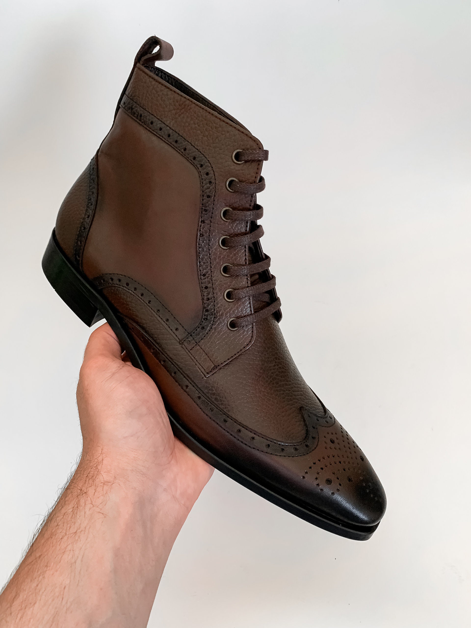 HOTIC Men\'s Brown Leather Lace-Up Ankle Boots Mens H&M Lace-up Boots Drak brown 11.5 (44.5) | Mercari main image 2