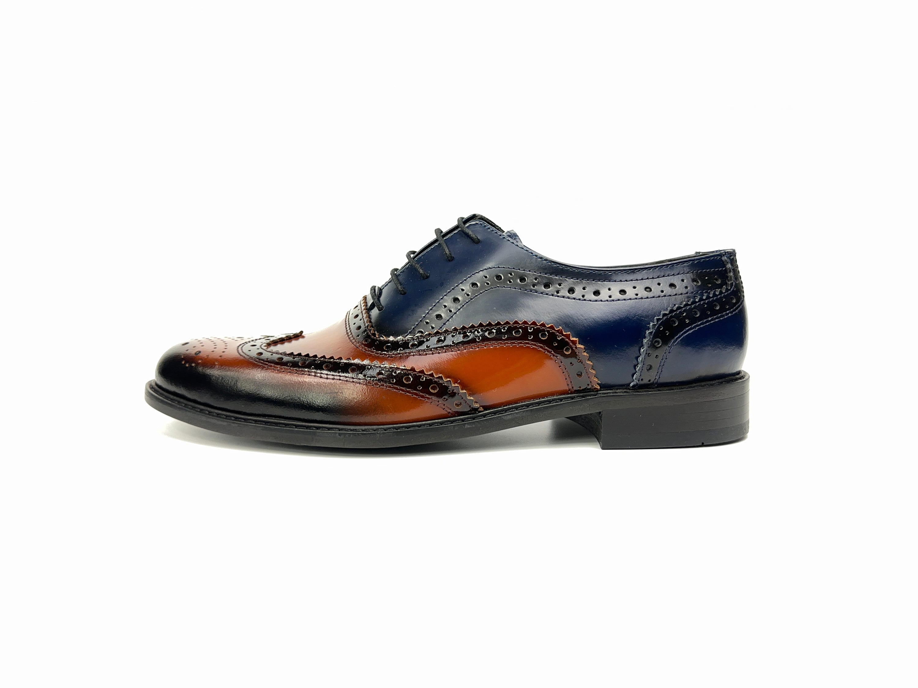 Handmade Leather Spectator Wingtip Oxford: Brown & Navy 