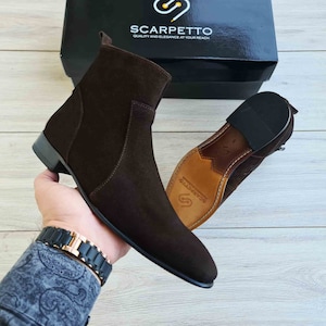 Men&#39;s Chelsea Leather Boots | Full Grain Leather | Zip-UP| Suede Leather | Leather Lining | Leather Sole | Handmade Boots