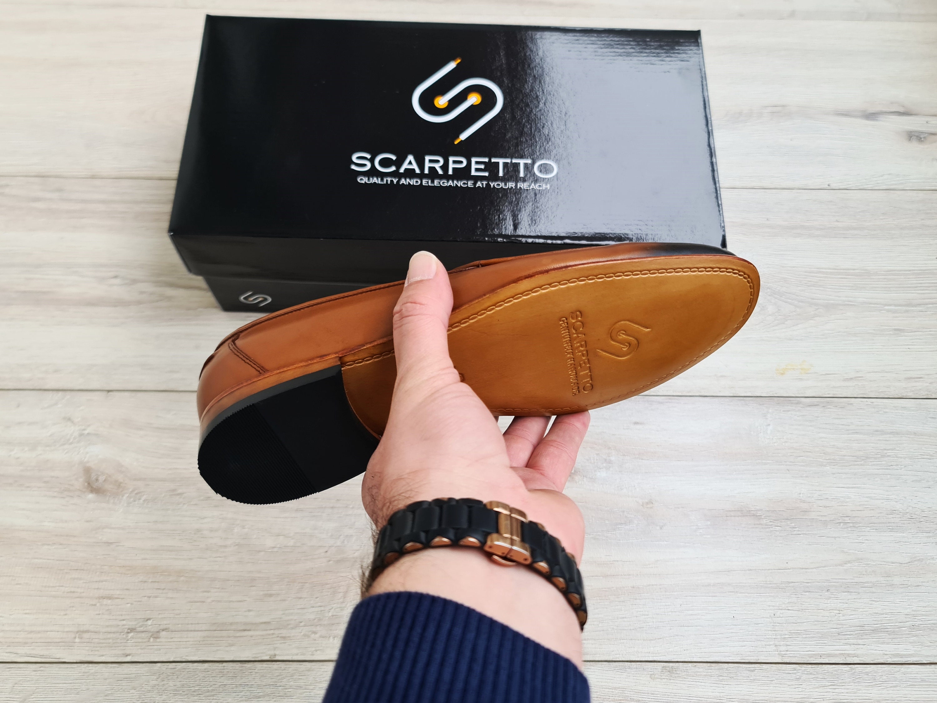 Handmade Walnut Croco Leather Tassel Loafers - Men display picture 2