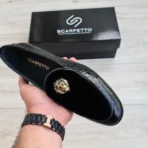 Premium Leather Men's Loafer | Handmade Slip-On Dress Shoes for Men | Lion Head Buckle Casual Shoes for Party Prom Wedding
