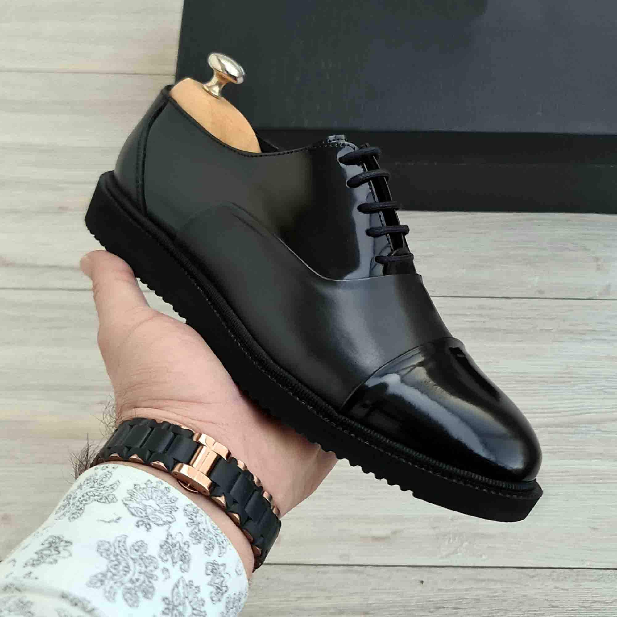 black leather dress shoes men's Professor Oxford Black Leather Shoes – The Jacket Maker main image 1