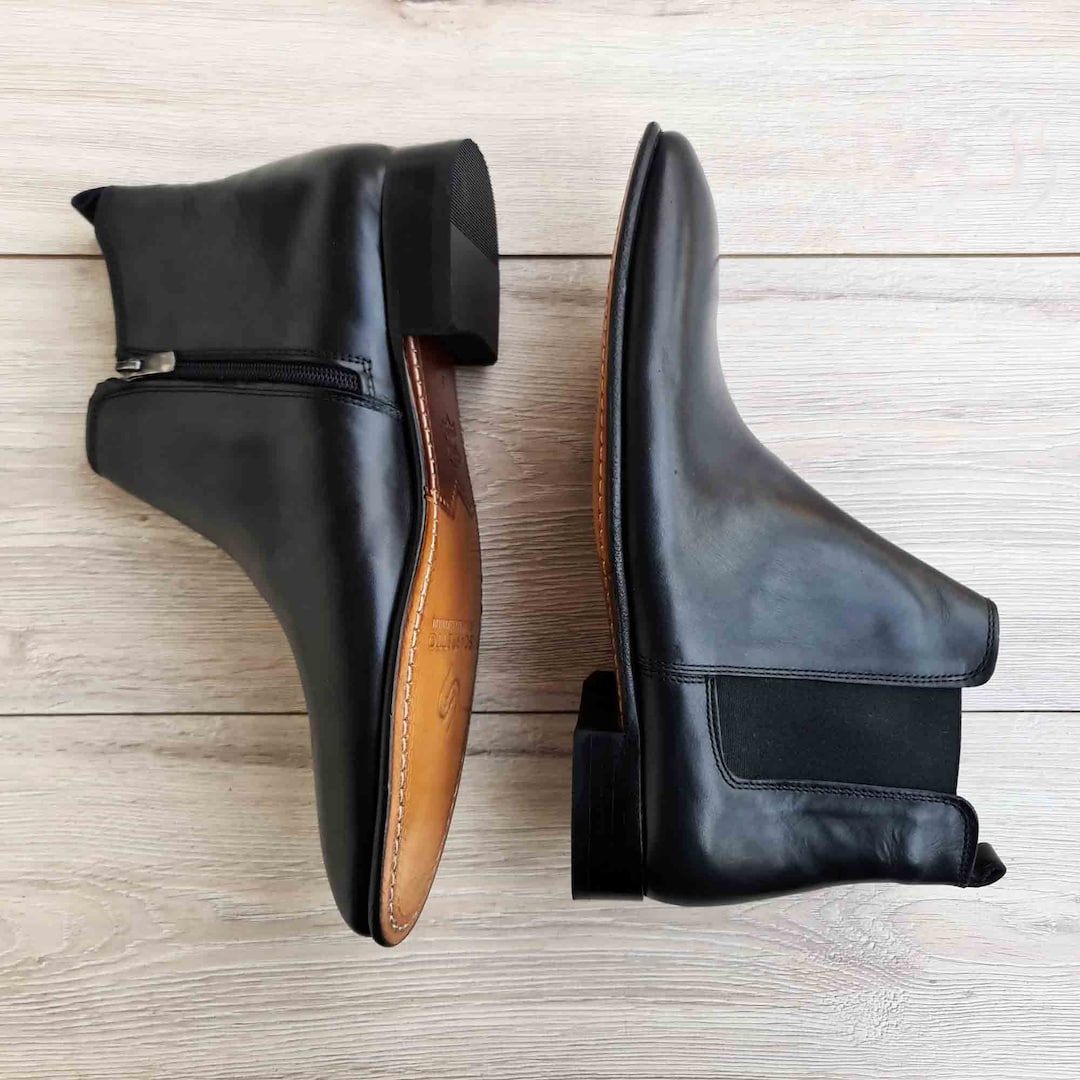 Black Leather Chelsea Boots: Handmade Ankle Boots with Zipper