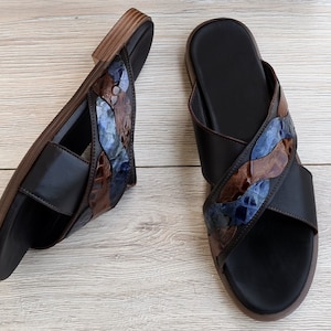Premium Leather Men&#39;s Sandals | Handmade Anti-Skid Slides with Rubber Sole | Open Toe Slippers for Men and Women