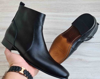Men's Chelsea Leather Boots | Full Grain Leather | Zip-UP| Suede Leather | Leather Lining | Leather Sole | Handmade Boots