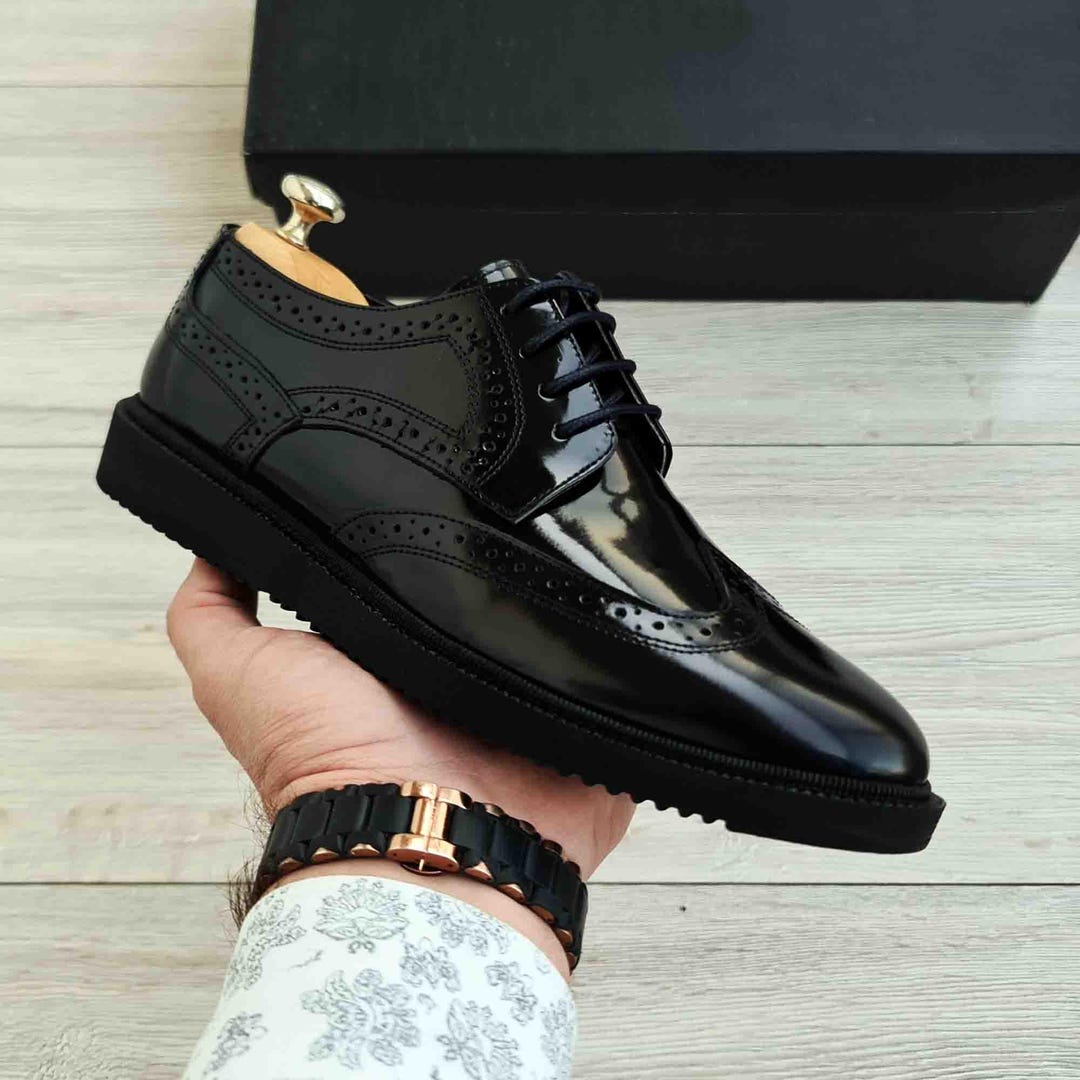 Handmade Polished Leather Wingtip Dress Shoe: Men's Genuine Leather