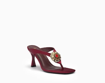 Satin Thong Sandals with Crystal Embellished Toe Post – 85mm Heel Evening Wear