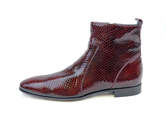 Handmade Men's burgundy color Leather Chelsea Boots ,Men Ankle