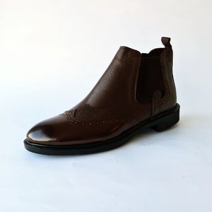 Brown Chelsea WingTip Leather Boots for Men | Handmade Leather Casual Boots | Mens Leather Ankle Boots for Parties | Premium Leather Shoes