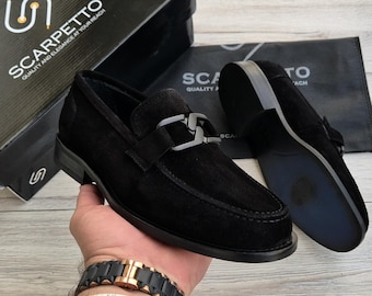Men's Suede Leather Buckle Loafers