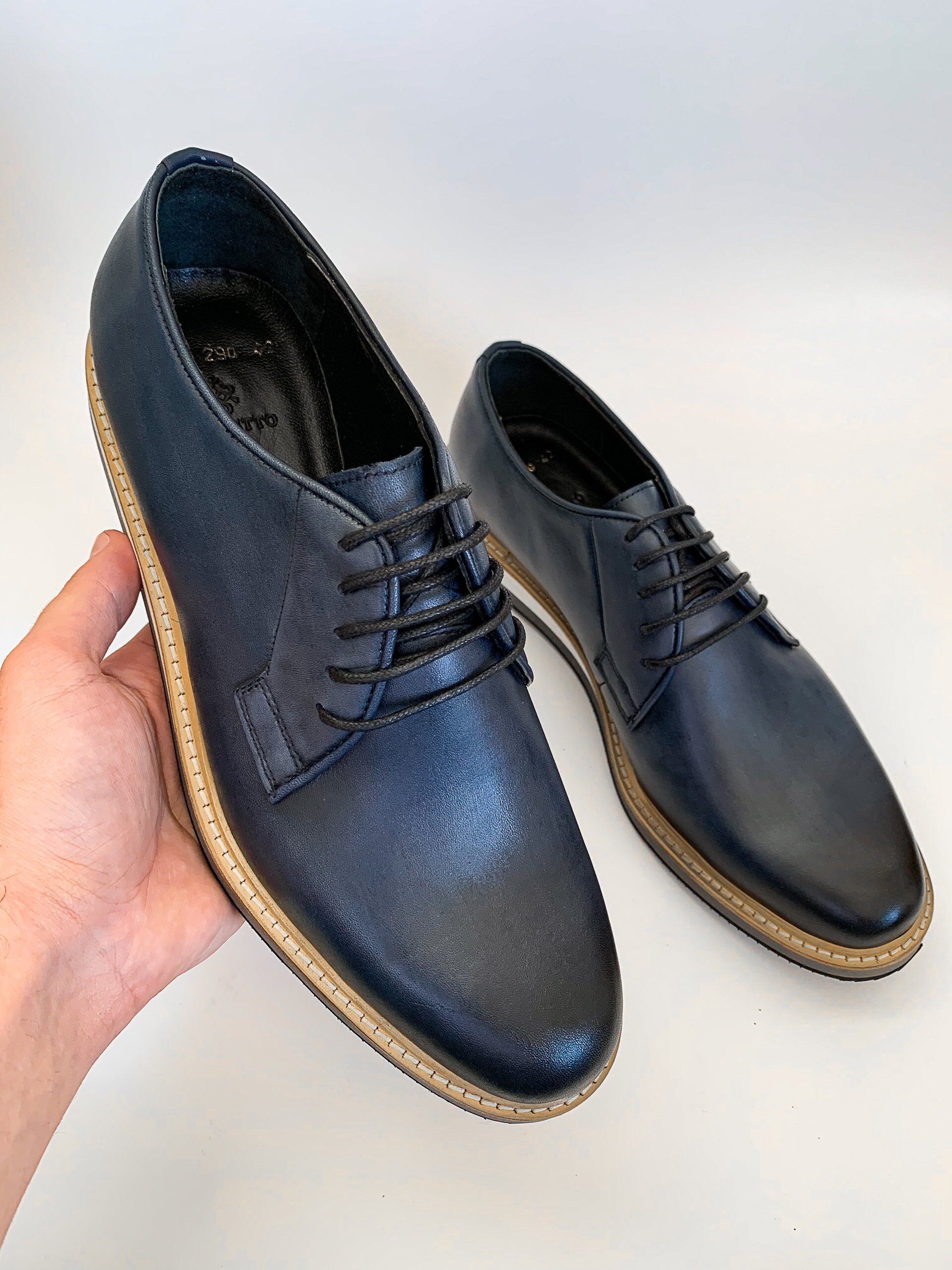 Handmade Navy Blue Leather Derby Dress Shoes - Etsy