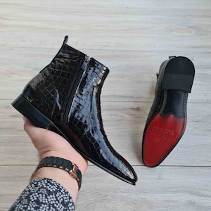 Raphael Svarta Herr Chelsea Croco Lackskängor | Röd Sula