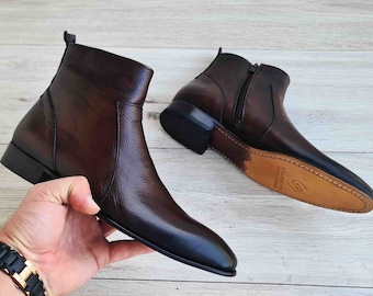 Men's Chelsea Leather Boots | Full Grain Leather | Zip-UP| Suede Leather | Leather Lining | Leather Sole | Handmade Boots