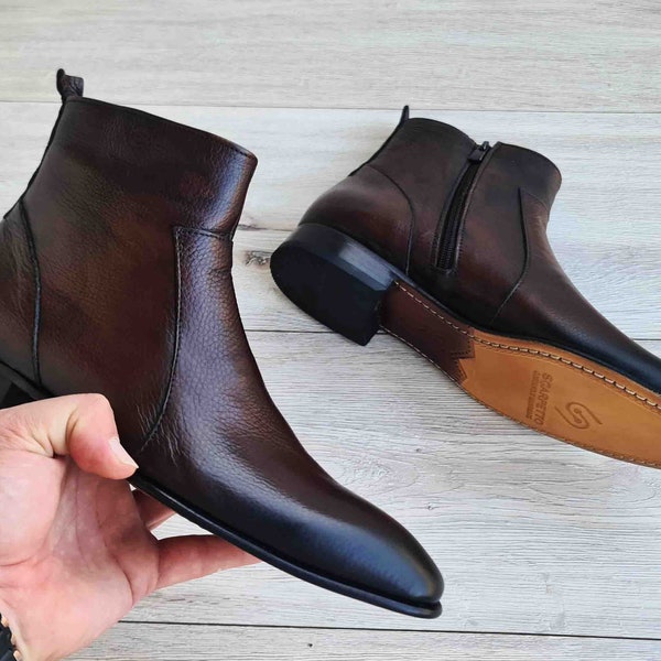 Men's Chelsea Leather Boots | Full Grain Leather | Zip-UP| Suede Leather | Leather Lining | Leather Sole | Handmade Boots