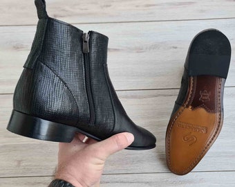 Handmade Black Leather Chelsea Boots: Zip-up Ankle Boots - Etsy display picture 3