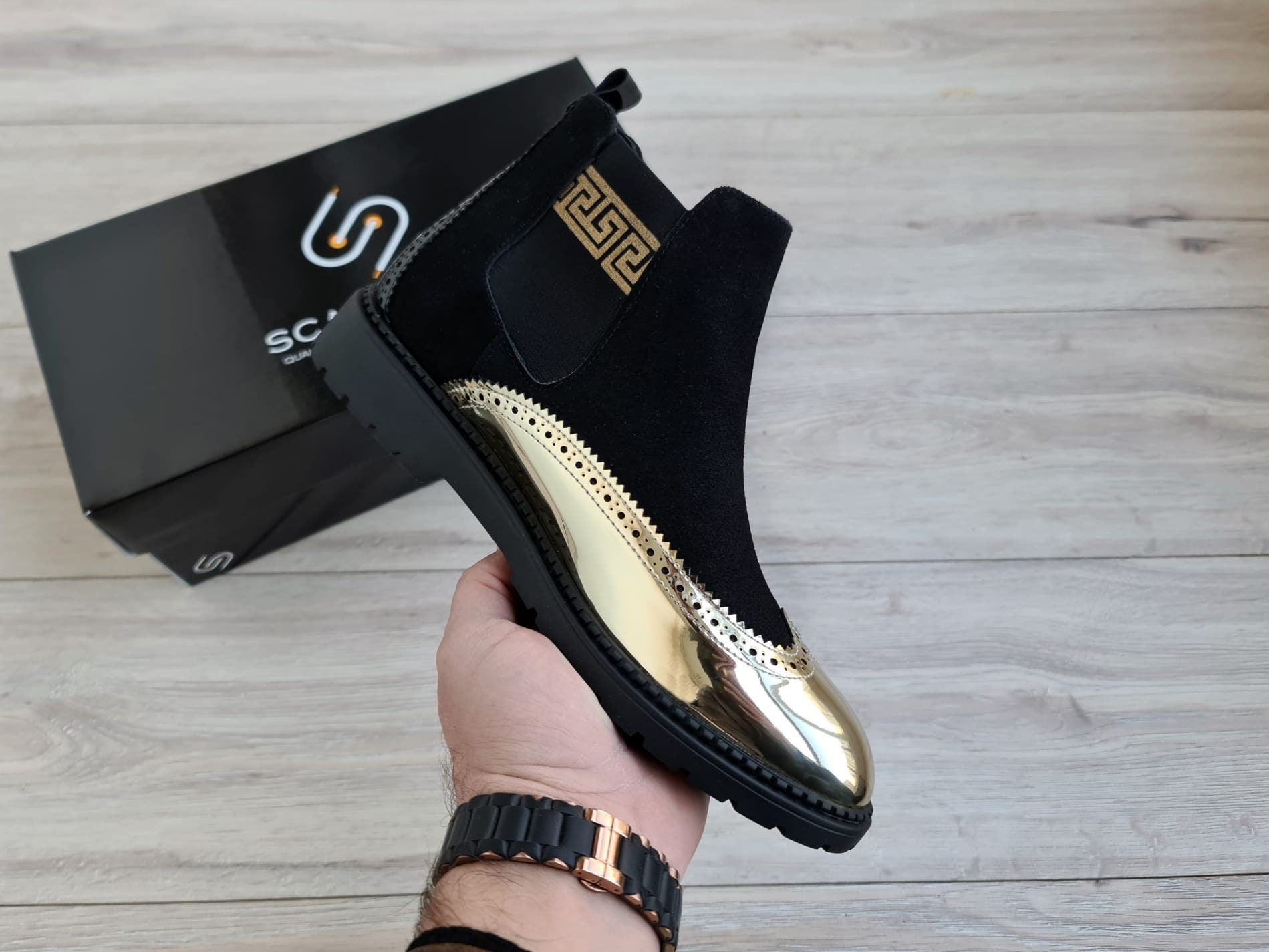 Premium Suede Leather Chelsea Boots for Men Handmade Greek Pattern ...