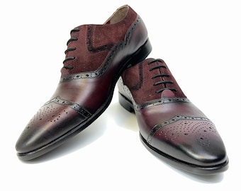 Handmade Red Wing Tip Leather Brogue Tassel Loafers for Men 