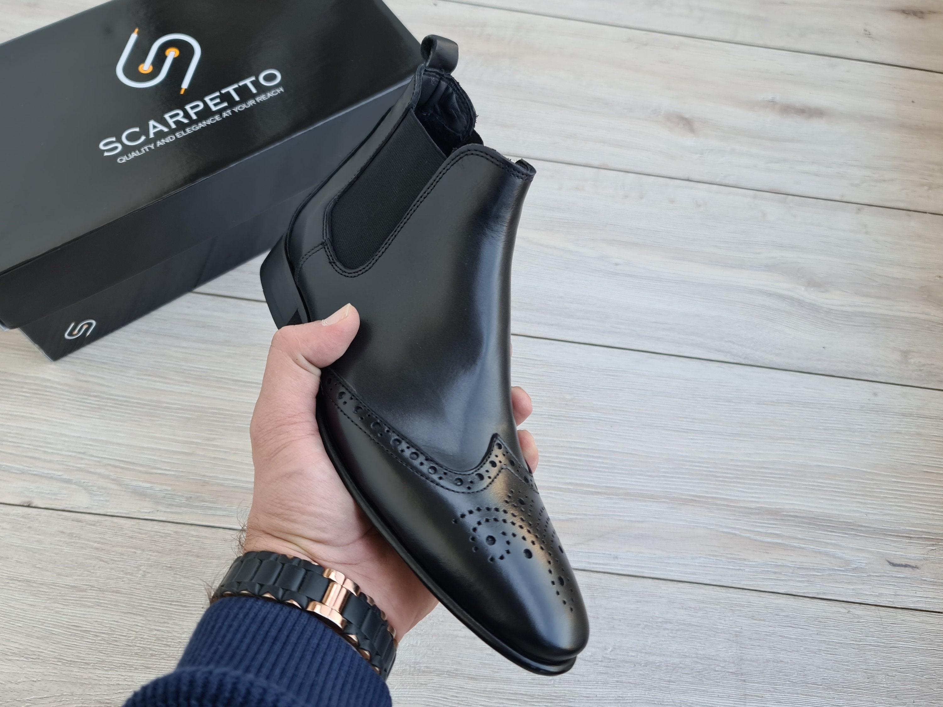 Clarks Wingtip Brouge Black Leather Pull On Chelsea Ankle‎ Boots Mens Size 10 Amazon.com | Clarks Batcombe Wing, Men main image 2