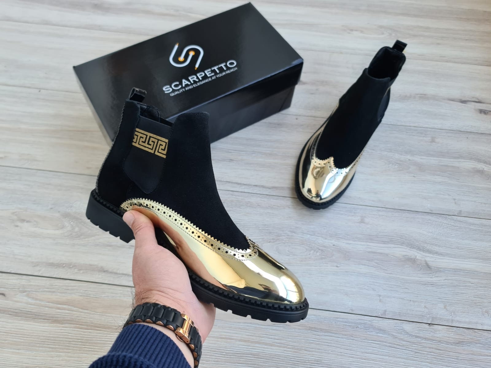 Premium Suede Leather Chelsea Boots for Men Handmade Greek Pattern ...