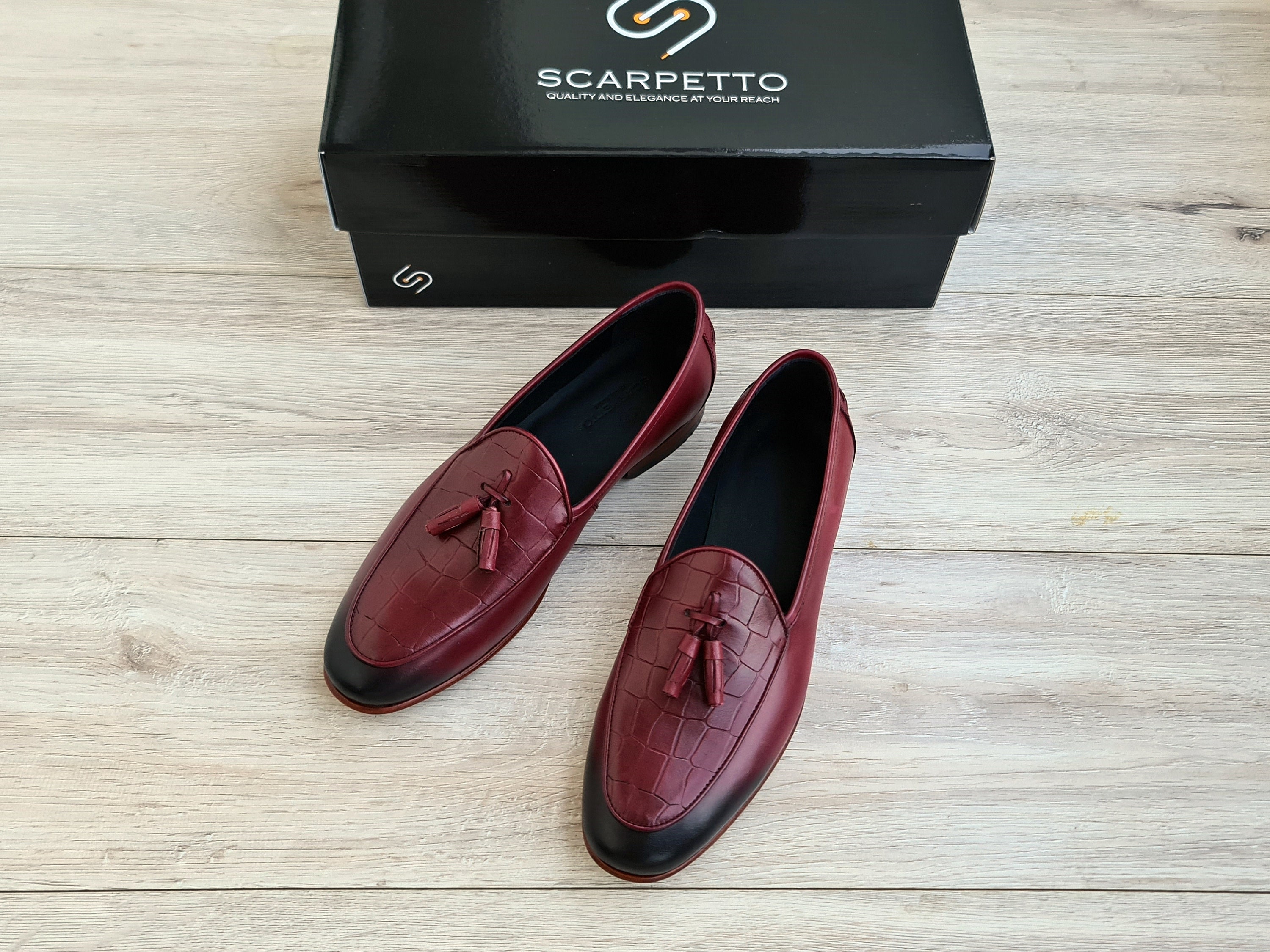 Burgundy Croco Leather Men