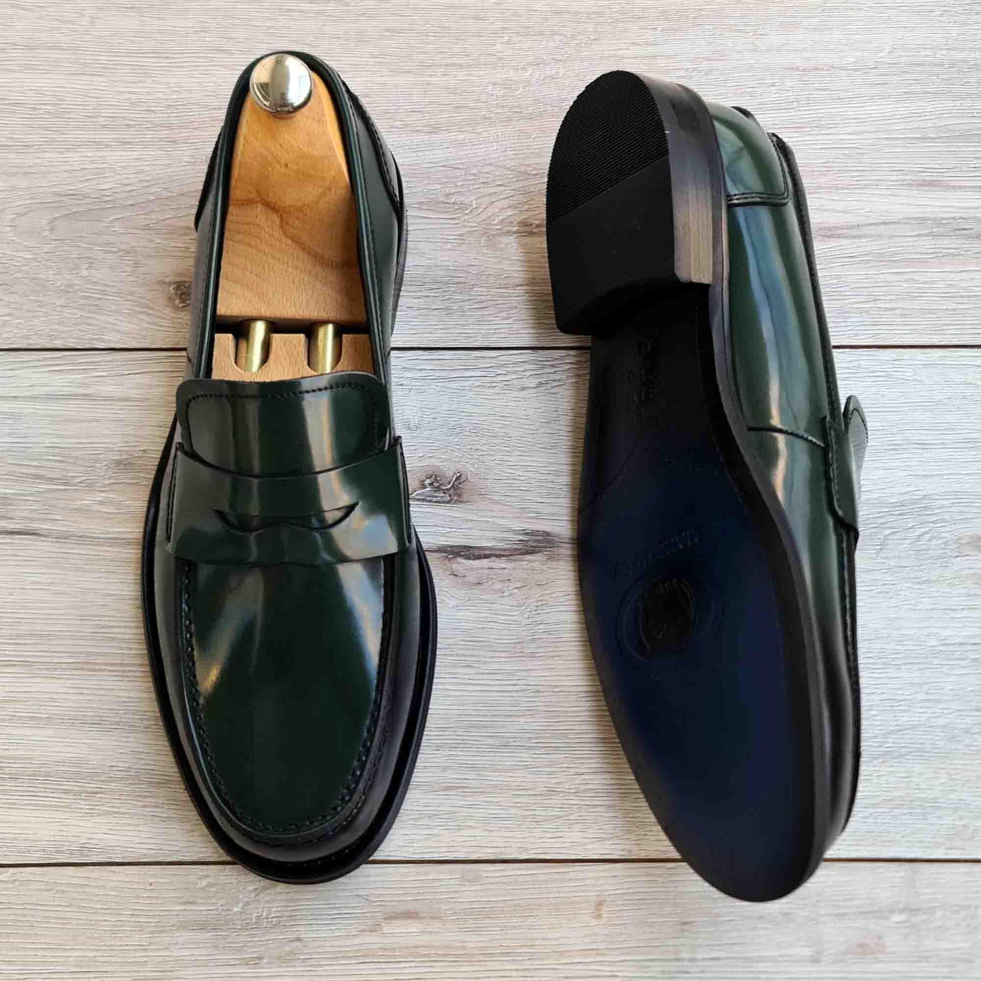 Handmade Green Leather Dress Shoes | Men's Calf Leather Loafers Handmade Green Leather Dress Shoes | Men's Calf Leather Loafers