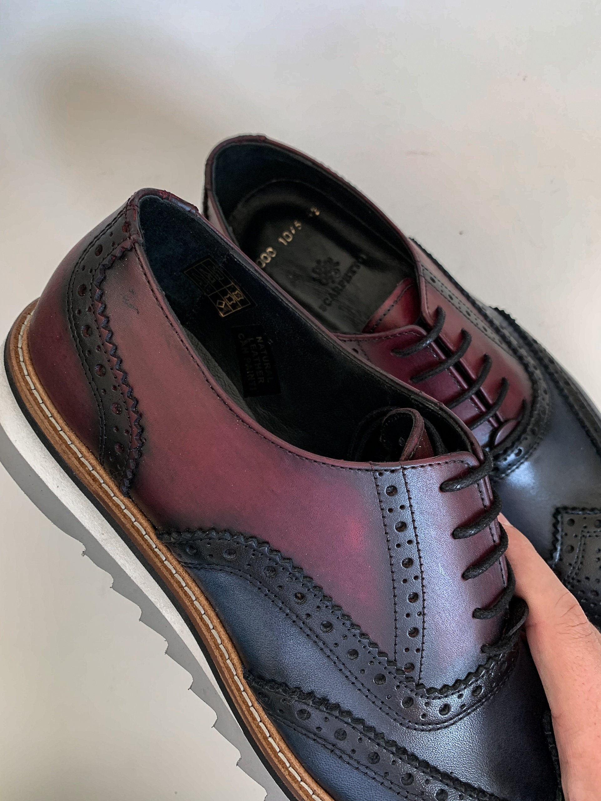 Handmade Leather Spectator Wingtip Oxford Shoes: Burgundy  display picture 2