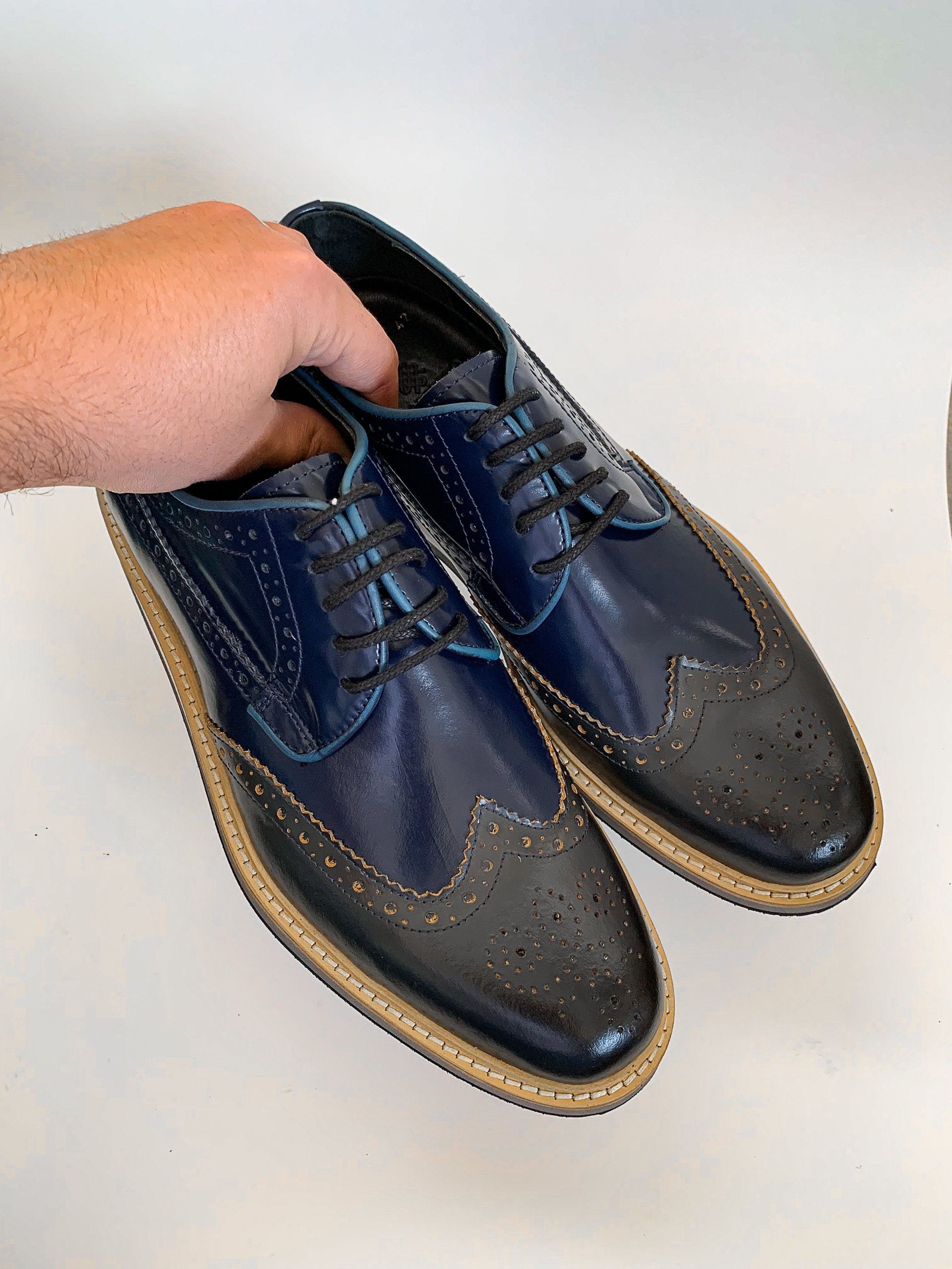 Mens Ted Baker navy blue Derby Brogue wing tip shoe Lewinsky, Wingtip Derby Boot - Navy | Hand-welted Classics  main image 3