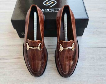 Handmade Croco Leather Loafers: Men display picture 1