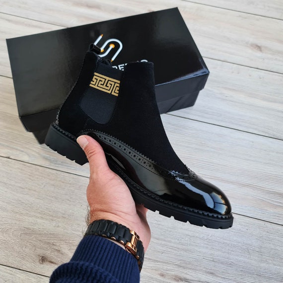 Men\'s Suede/Patent Leather Chelsea Boots | Pull-on | Handmade s-l400.jpg main image 3
