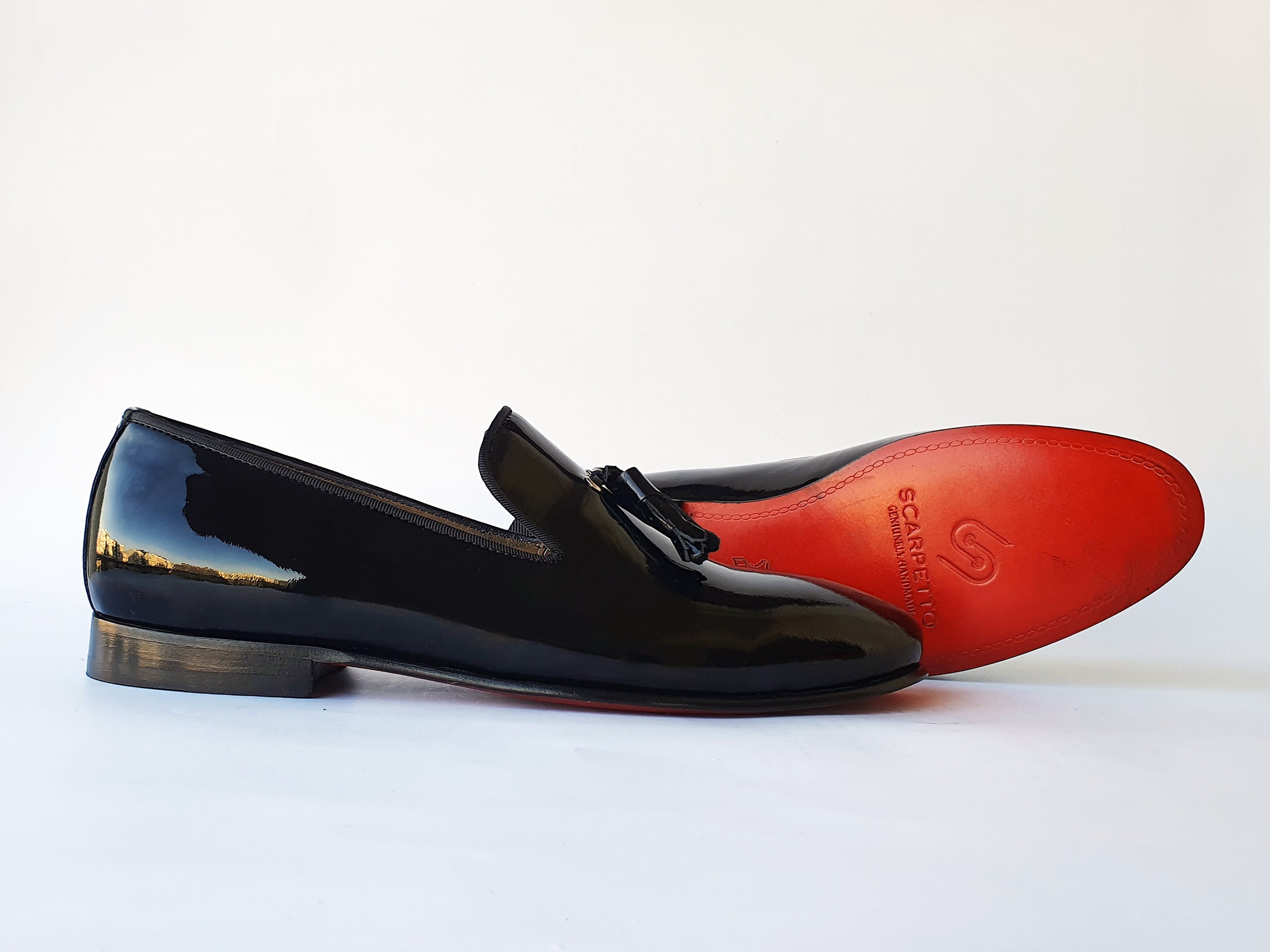 Men\'s Red Suede & Black Patent Slip-On Loafers with Gold Bit Amazon.com | Justar Men main image 2