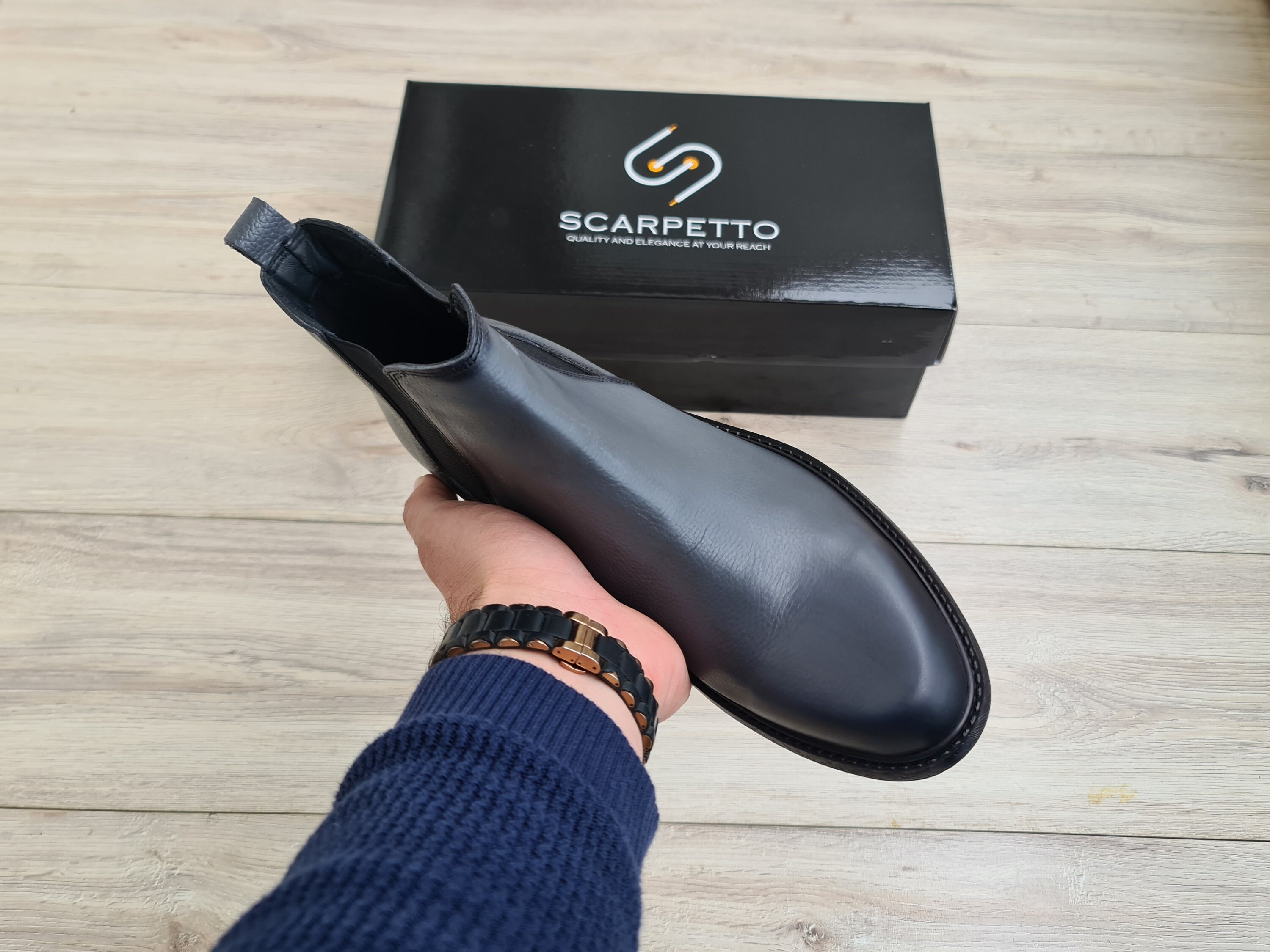 Handmade Space Gray Leather Chelsea Boots: Men display picture 1