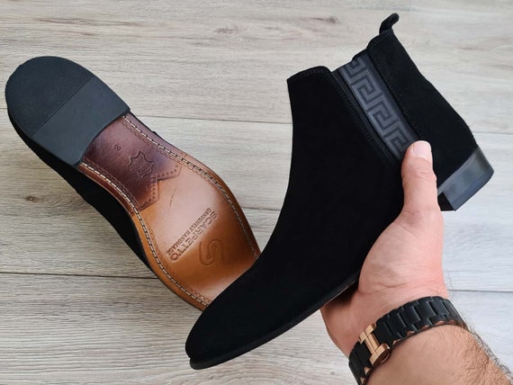 Black Silver Chelsea Boots, Greek Pattern Boots Scarpetto | Shoes | Black Silver Chelsea Boots Greek Pattern  main image 4