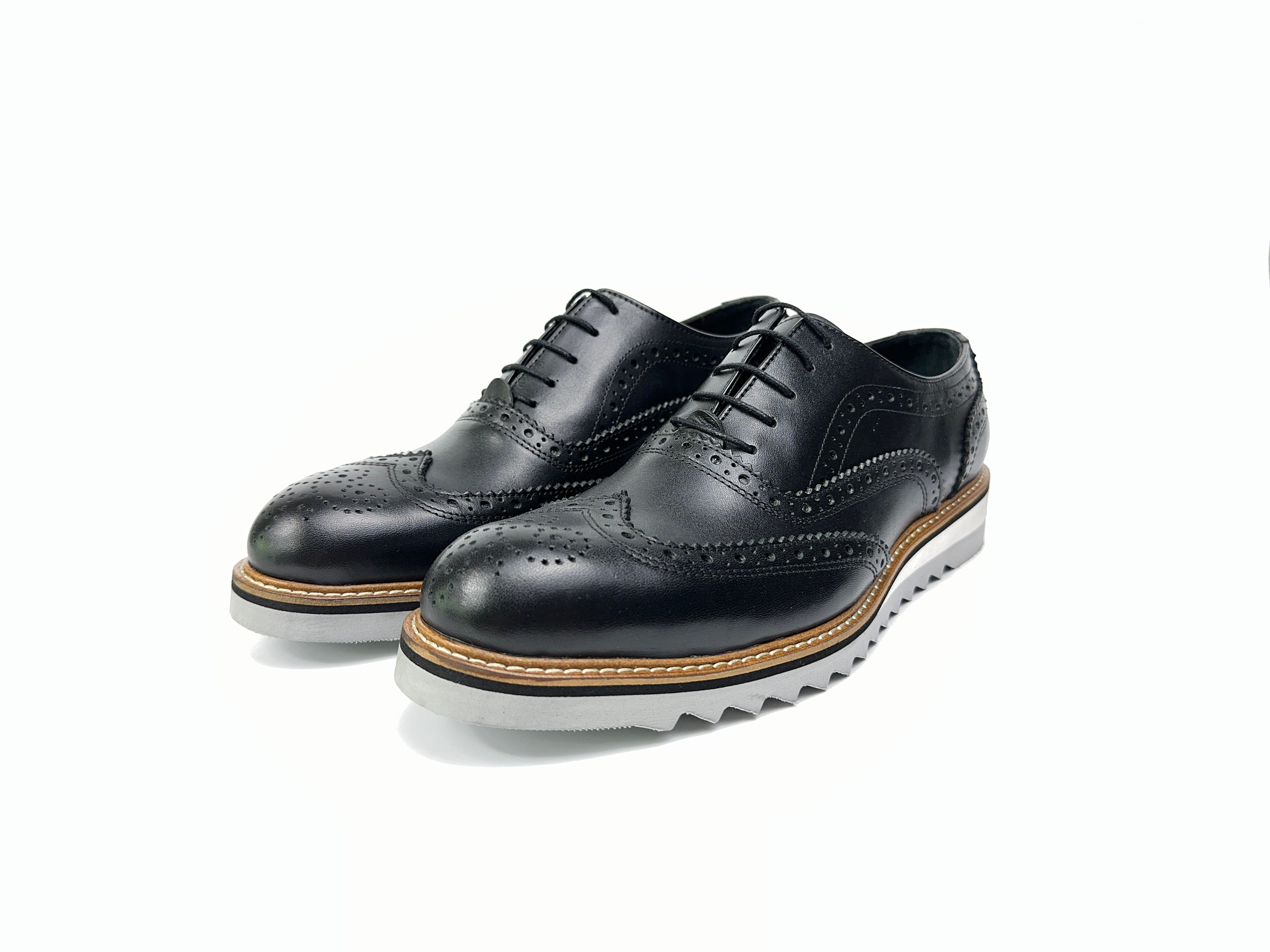 black dress shoes with white soles Handmade Leather Wingtip Oxford Lorraine polyurethane midsole and a Size:M - Preorder White Shoes with Black