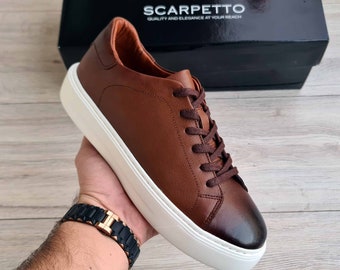 Leather Sneakers with High Platform Sole for Men