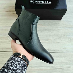 Men&#39;s Chelsea Leather Boots | Full Grain Leather | Zip-UP| Suede Leather | Leather Lining | Leather Sole | Handmade Boots