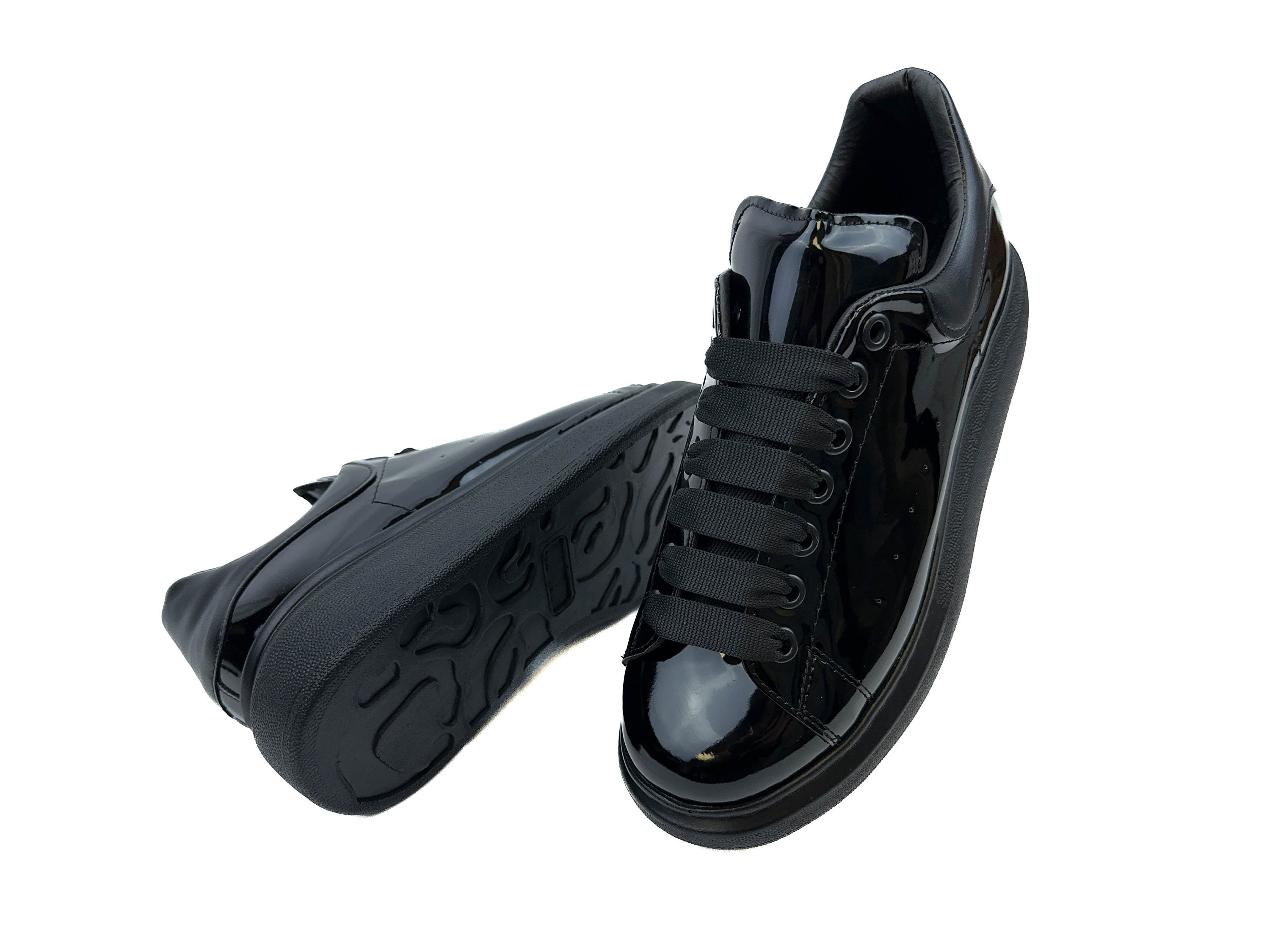 Black Patent Leather Platform Sneakers for Men Handmade Lace - Etsy