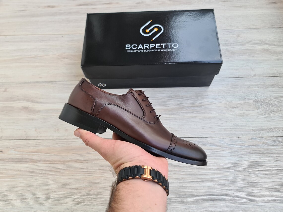 Oxford Leather Dress Shoes With Leather Sole Handmade Mens Genuine Leather Shoes Formal Laceup