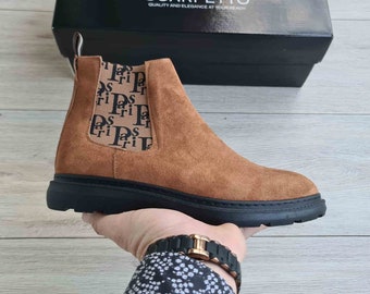 Paris Tan Men's Genuine Suede Leather Boots