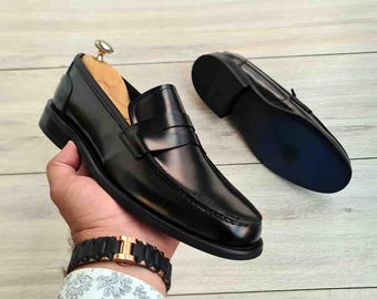 Handmade Black Leather Loafers | Men's Dress Shoes