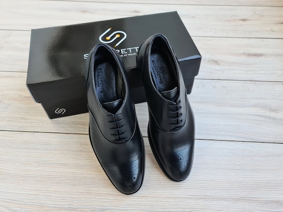 Scarpe Oxford Uomo In Pelle Marrone Scuro Sfumata - Fatte A Mano, Punta A Cappuccio, Taglia UK 9 (US 10)