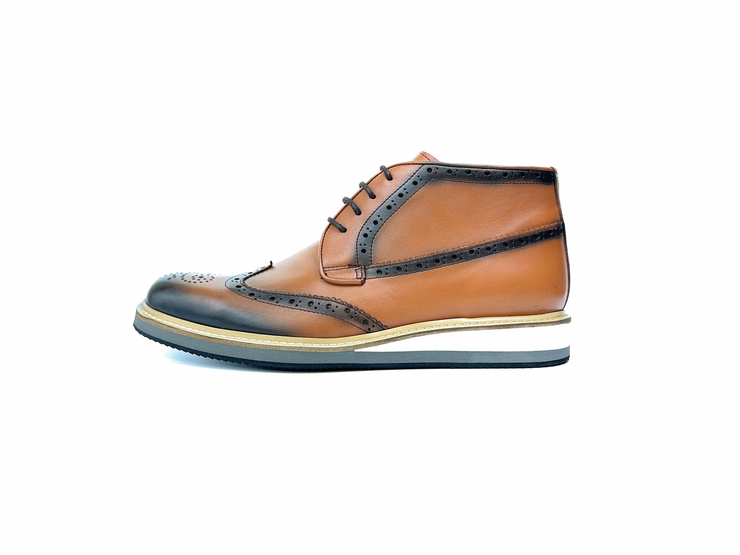 Handmade Tan Leather Wingtip Boots: Men display picture 1