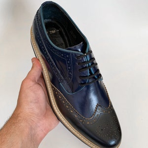Navy Blue Wingtip Derby Leather Half 
