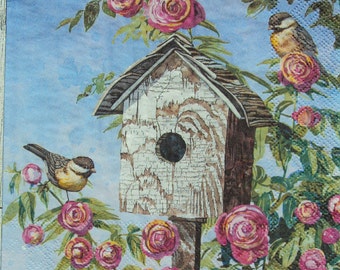 Decoupage Napkins ~ Lovely Birdhouse Luncheon Paper Napkins ~ Botanical Napkins ~ Ephemera for Scrapbooking, Collage or Decoupage