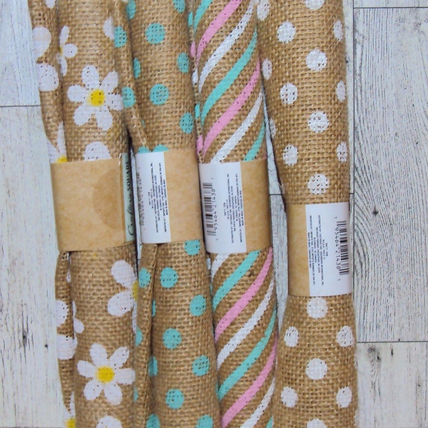 Jute Craft Fabric ~ Daisies, Stripes,  Teal & White Polka Dots Burlap Fabric ~ 18" x 21'