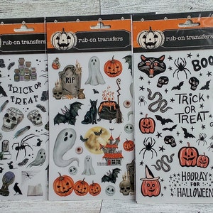 Vintage and Spooky Halloween Rub-On Transfer Stickers, Pumpkins, Spiders, Ghosts ~ DIY Crafts