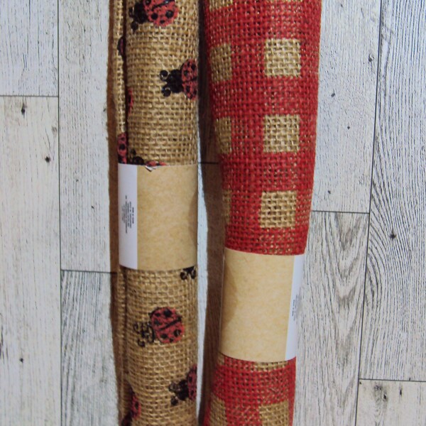 Jute Craft Fabric ~ Lady Bugs & Red Plaid  ~ 18" x 21' ~ DIY Crafts